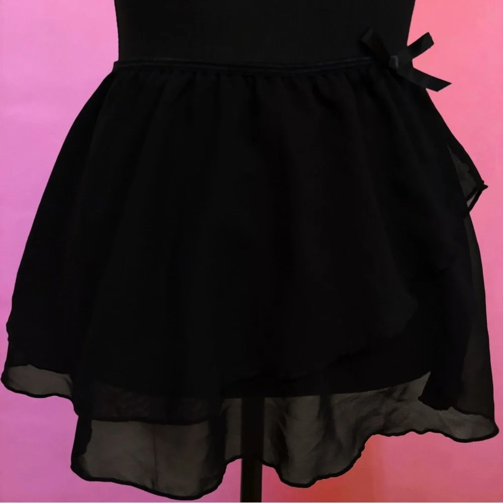 Freestyle Danskin Black Chiffon Dance Ballet Tutu Skirt with Bow - 10/12 Large